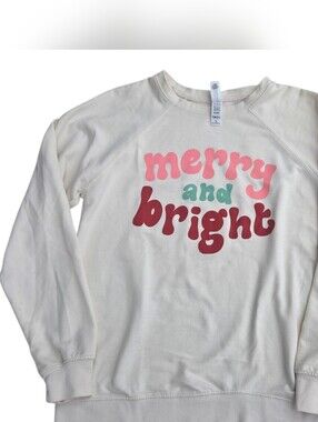 Merry and Bright Graphic Sweatshirt - Cream with Pink & Red